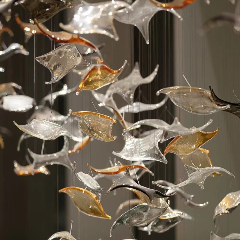 Cascading Project Chandelier Amber And Clear Glass Pendants