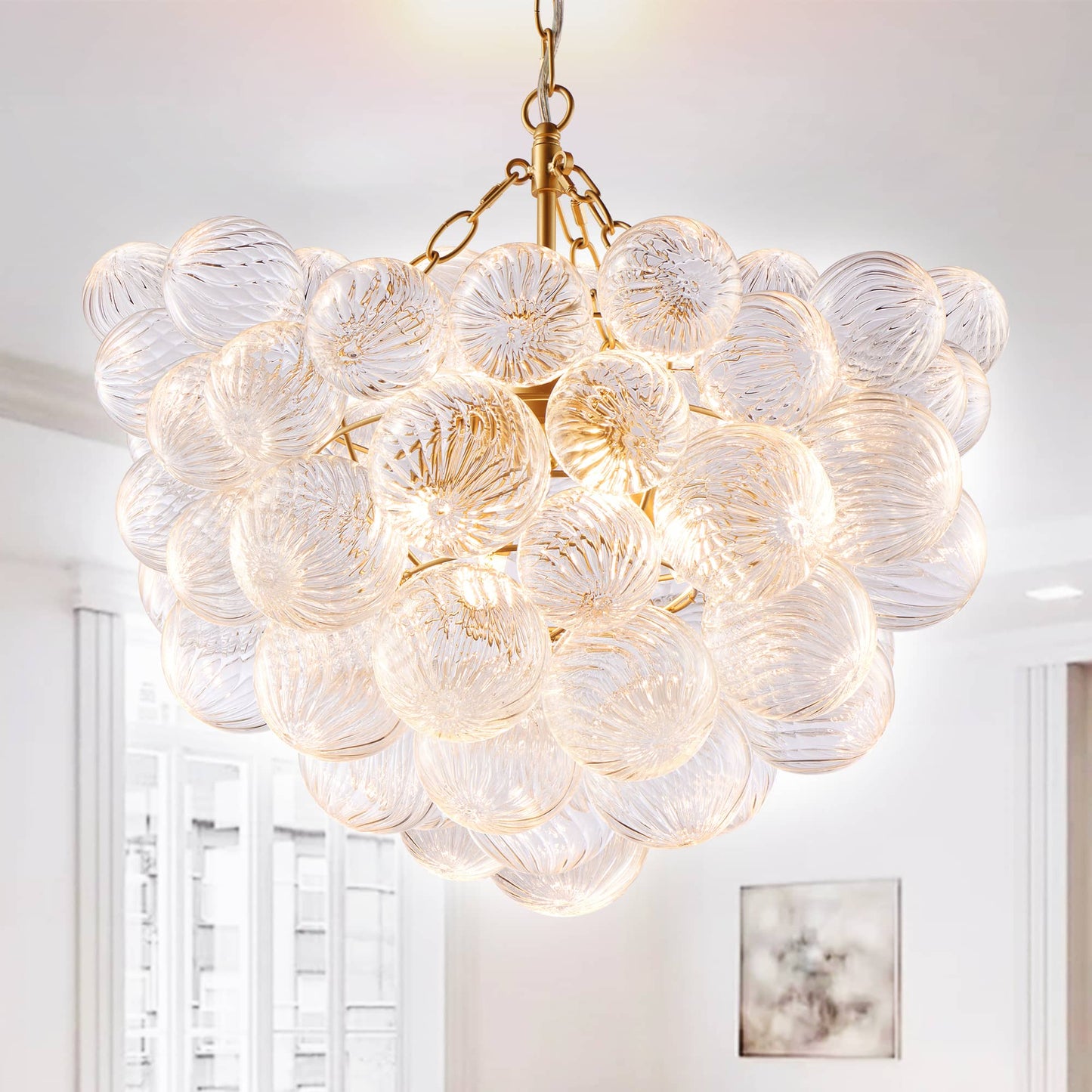 Bubbles Chandelier Ribbed Glass Balls Gild Gold Frame