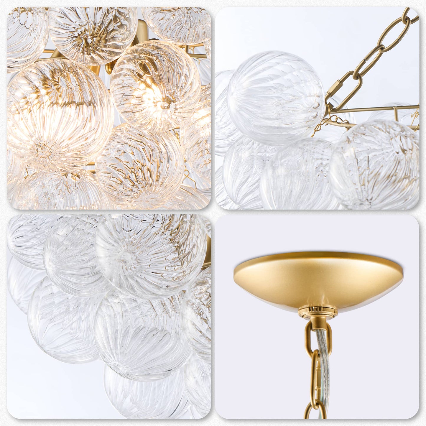 Bubbles Chandelier Ribbed Glass Balls Gild Gold Frame