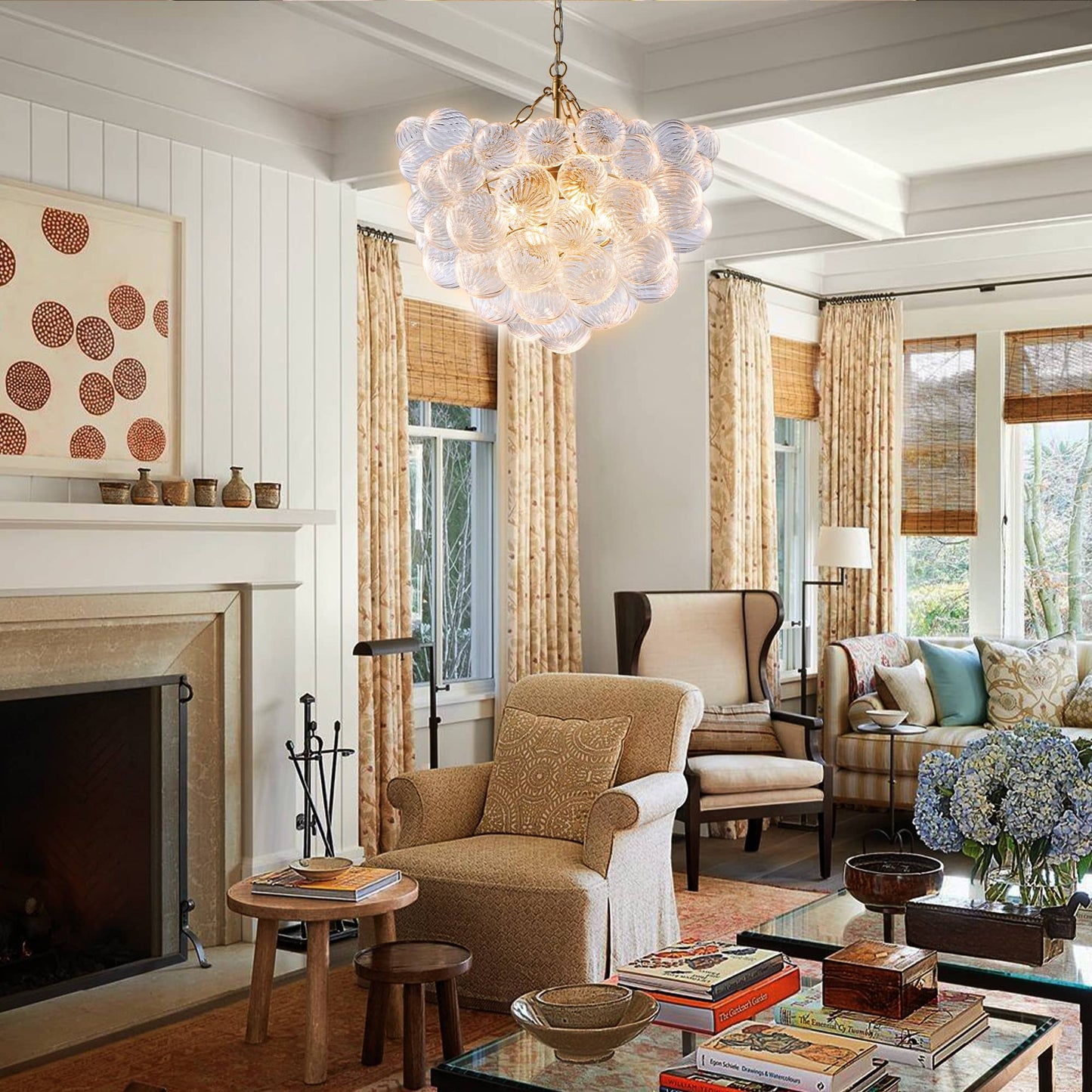 Bubbles Chandelier Ribbed Glass Balls Gild Gold Frame