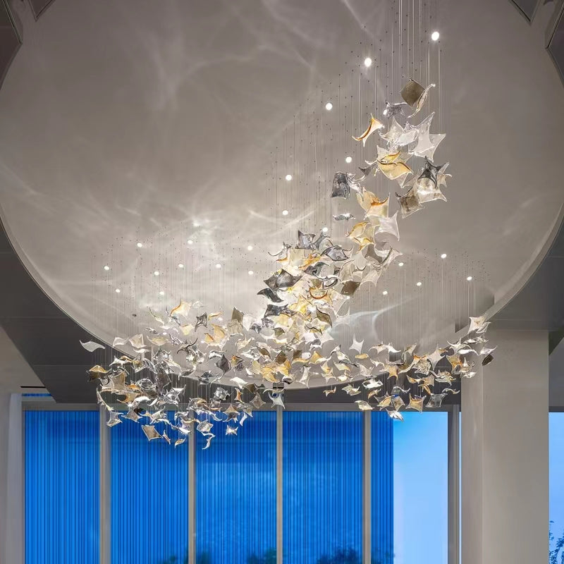 Cascading Project Chandelier Amber And Clear Glass Pendants