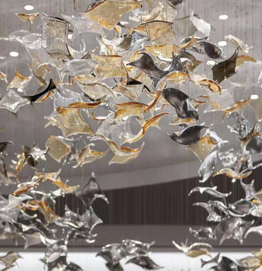 Cascading Project Chandelier Amber And Clear Glass Pendants