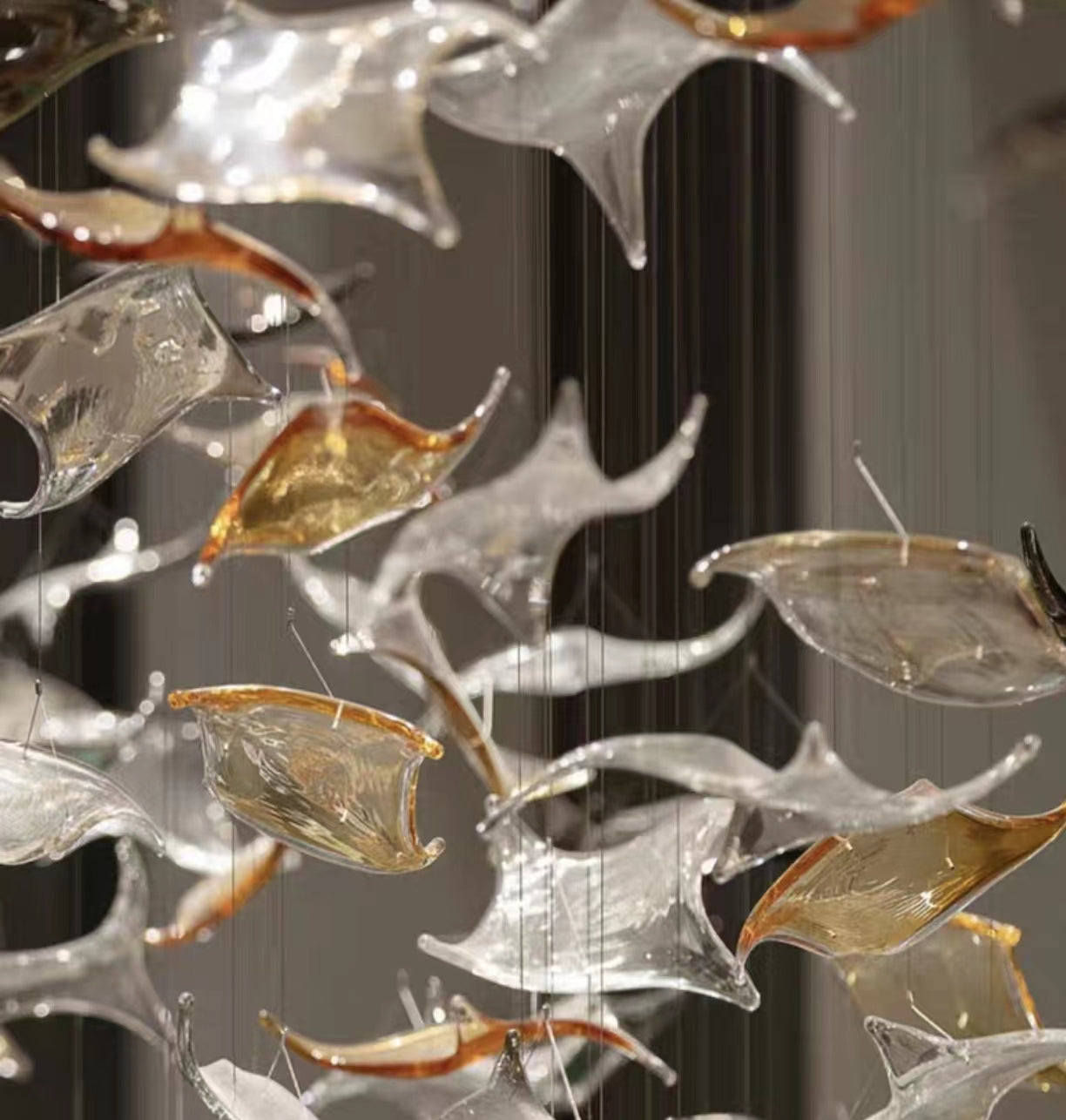 Cascading Project Chandelier Amber And Clear Glass Pendants