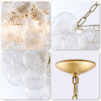 Bubbles Chandelier Ribbed Glass Balls Gild Gold Frame 
