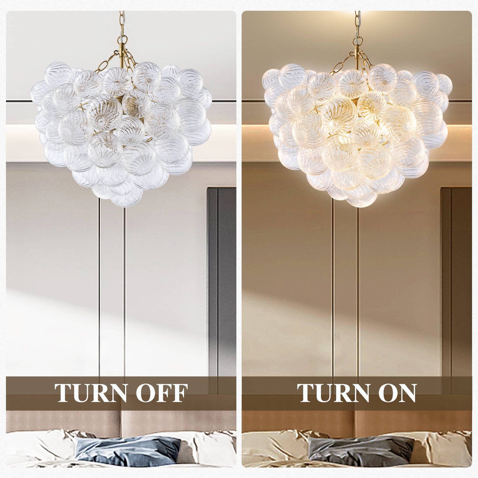 Bubbles Chandelier Ribbed Glass Balls Gild Gold Frame 