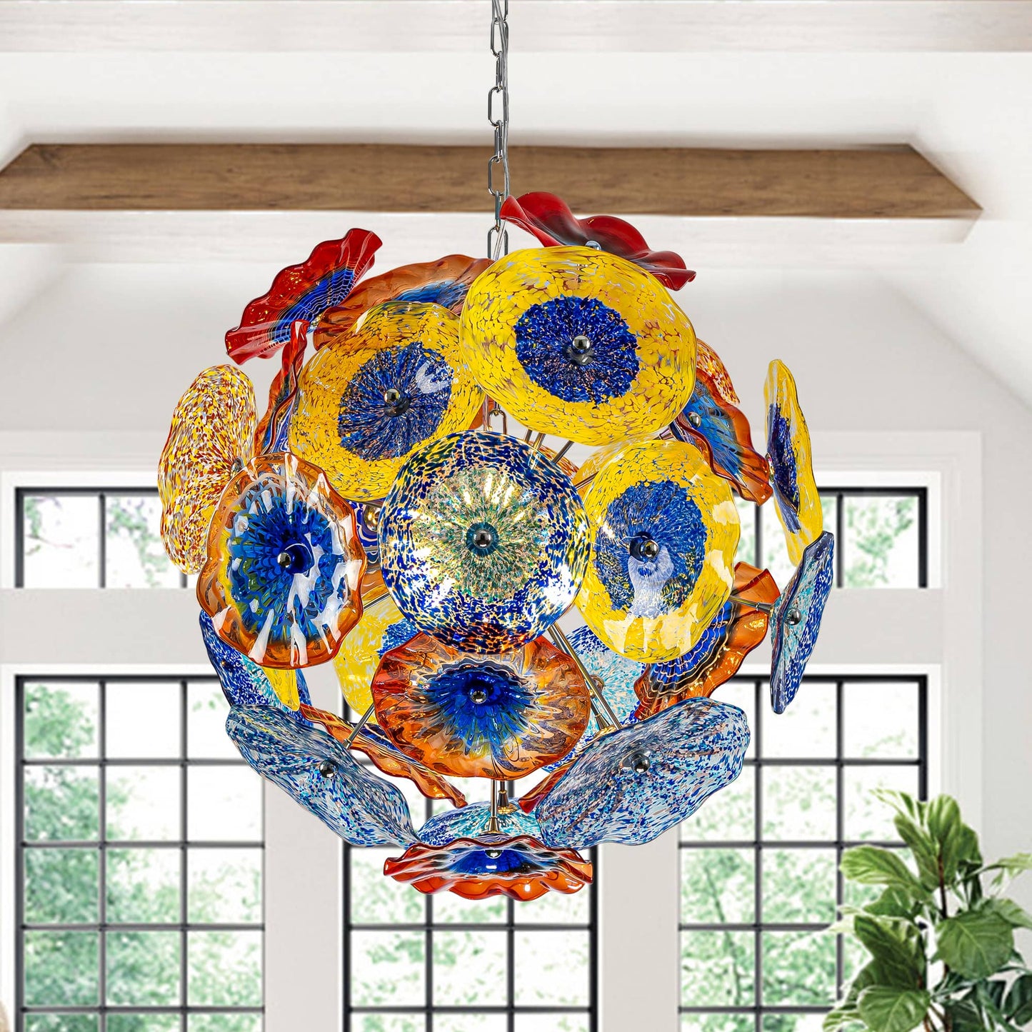 Murano Glass Plates Chandelier Multi-Colors