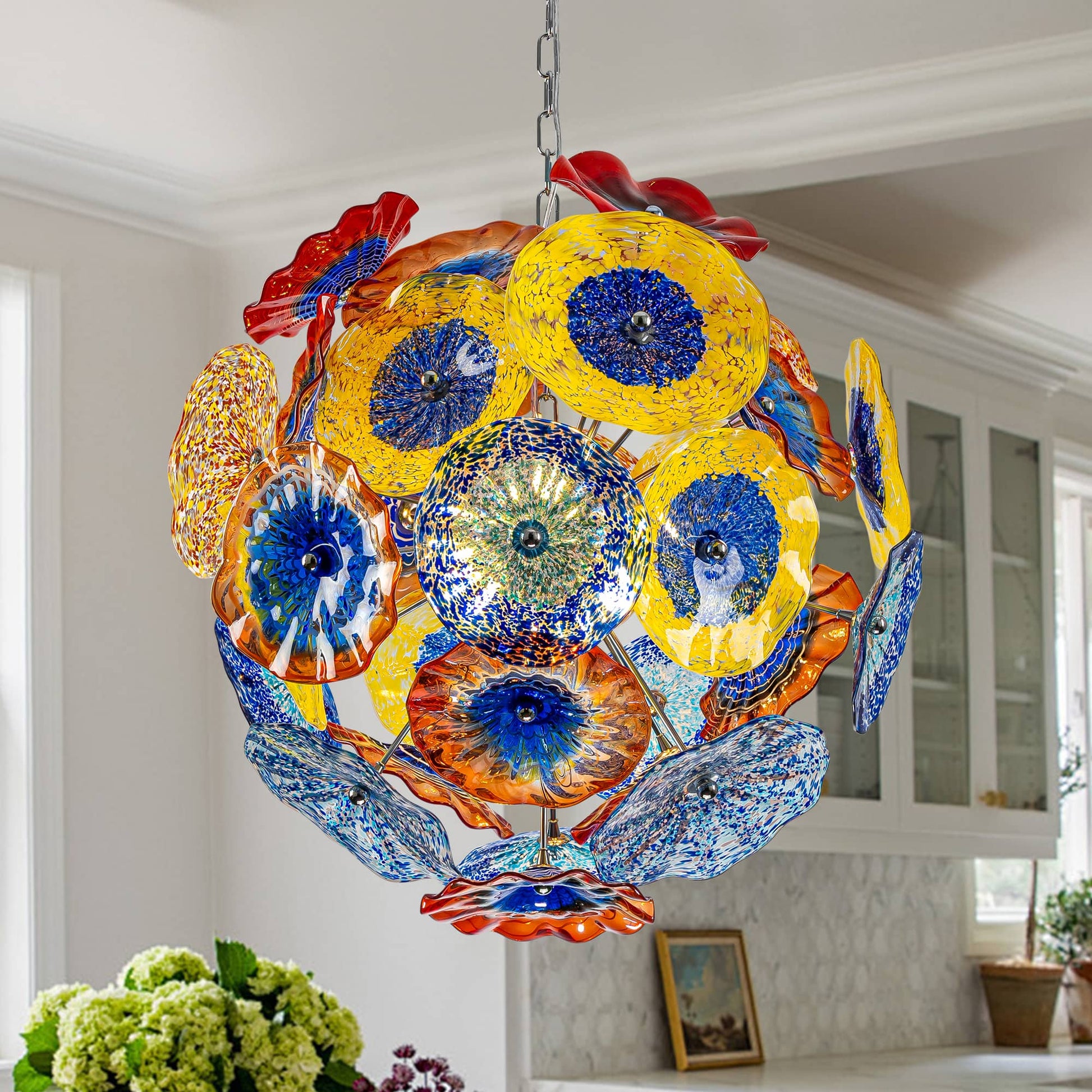 Murano Glass Plates Chandelier Multi-Colors