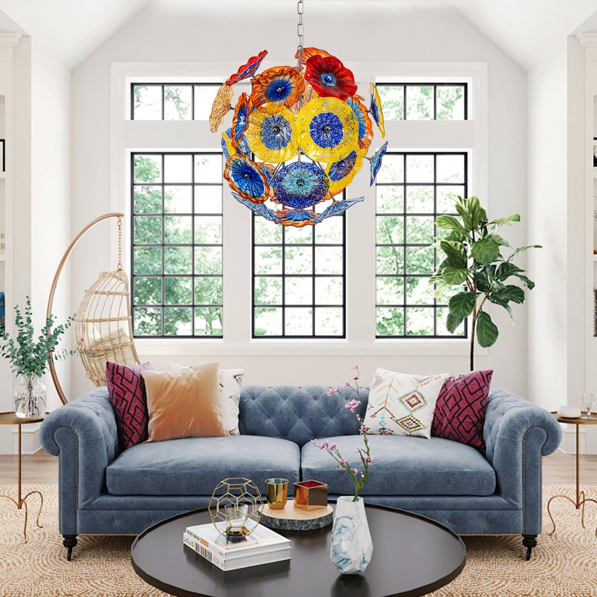 Murano Glass Plates Chandelier Multi-Colors