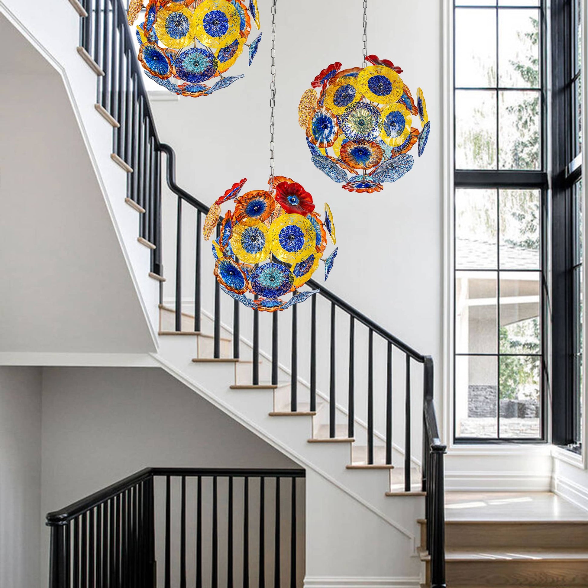 Murano Glass Plates Chandelier Multi-Colors