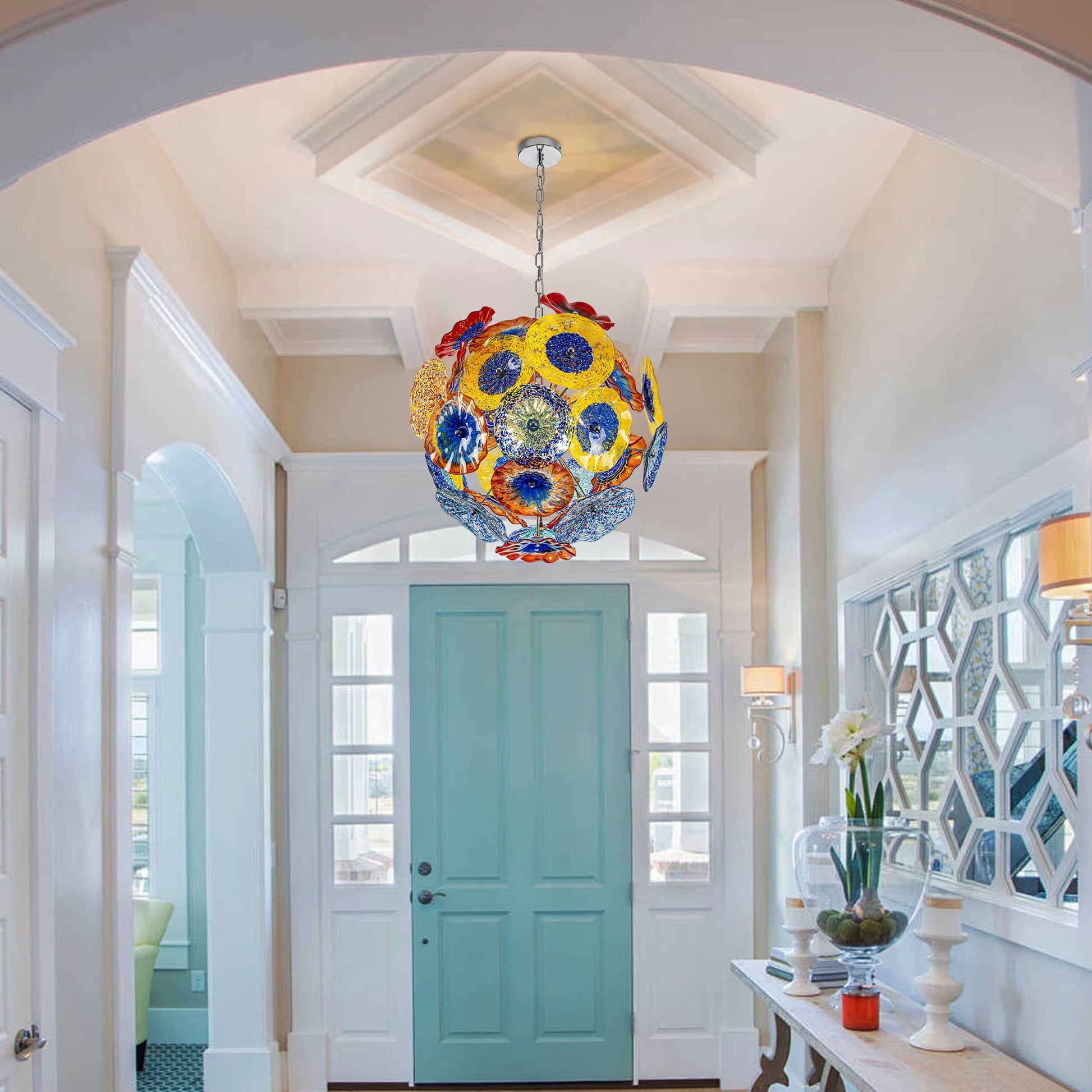 Murano Glass Plates Chandelier Multi-Colors