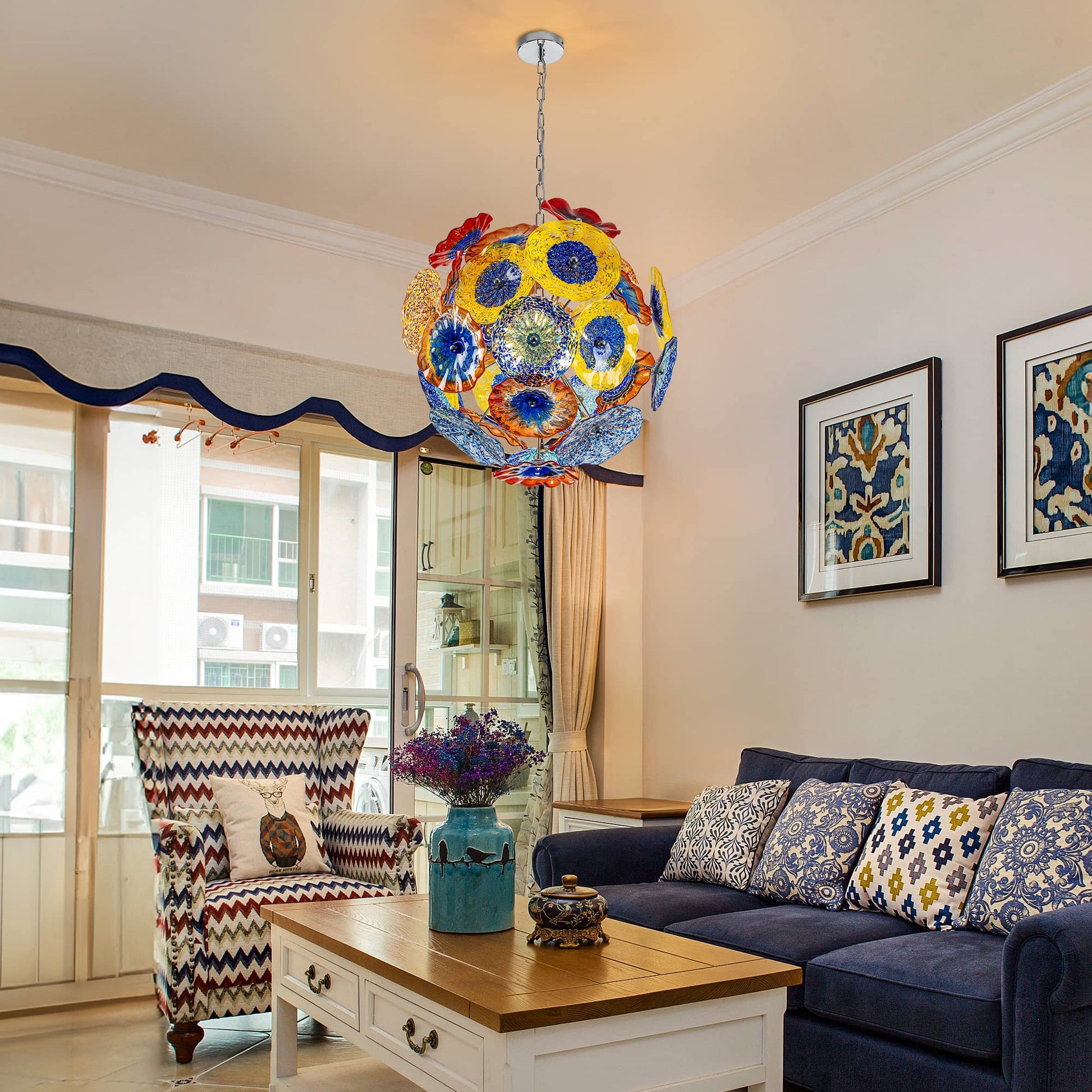 Murano Glass Plates Chandelier Multi-Colors
