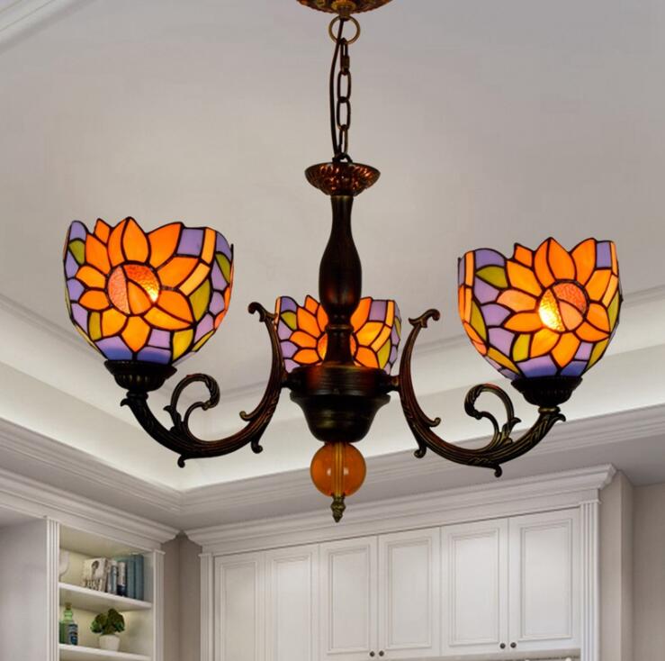 Tiffany Style Chandelier Three Arms W20"XH16"