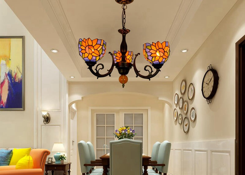 Tiffany Style Chandelier Three Arms W20"XH16"